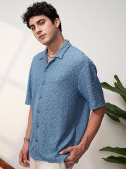 LOCOMOTIVE - Men Blue Textured Casual Shirt