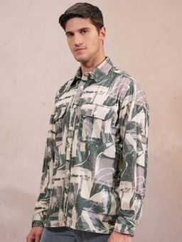LOCOMOTIVE - Men Green Abstract Casual Shirt