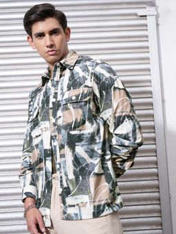 LOCOMOTIVE - Men Olive Abstract Casual Shirt