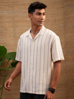 LOCOMOTIVE - Men Beige Stripes Casual Shirt