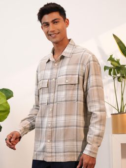 LOCOMOTIVE - Men Tan Checks Casual Shirt