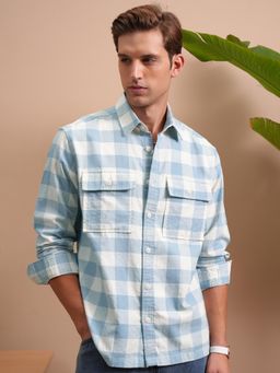 LOCOMOTIVE - Men Blue Checks Casual Shirt