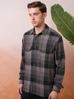 LOCOMOTIVE - Men Grey Checks Casual Shirt