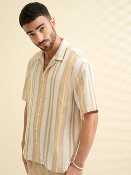 LOCOMOTIVE - Men Beige Stripes Casual Shirt