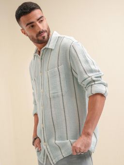 LOCOMOTIVE - Men Aqua Stripes Casual Shirt