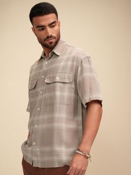 LOCOMOTIVE - Men Tan Checks Casual Shirt