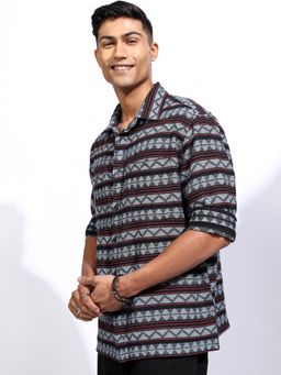 LOCOMOTIVE - Men Grey Stripes Casual Shirt