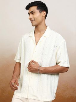 LOCOMOTIVE - Men Cream Self Design Casual Shirt