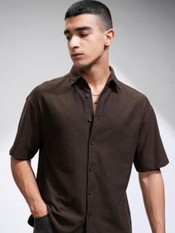 LOCOMOTIVE - Men Brown Textured Casual Shirt