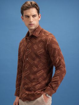 LOCOMOTIVE - Men Brown Textured Casual Shirt
