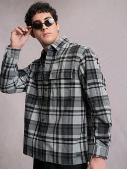 LOCOMOTIVE - Men Grey Checks Casual Shirt