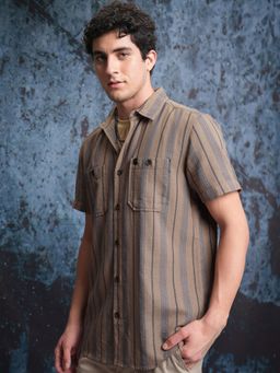 LOCOMOTIVE - Men Beige Stripes Casual Shirt