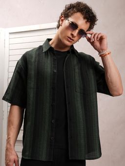 LOCOMOTIVE - Men Green Stripes Casual Shirt