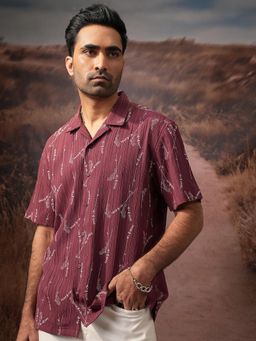 LOCOMOTIVE - Men Burgundy Textured Casual Shirt