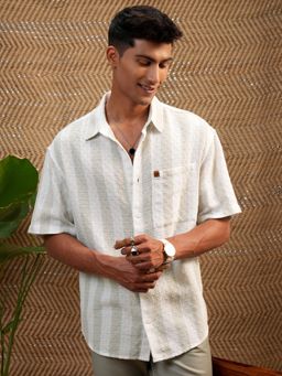 LOCOMOTIVE - Men White Stripes Casual Shirt