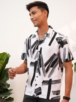 LOCOMOTIVE - Men White Abstract Casual Shirt