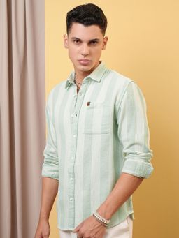 LOCOMOTIVE - Men Green Stripes Casual Shirt