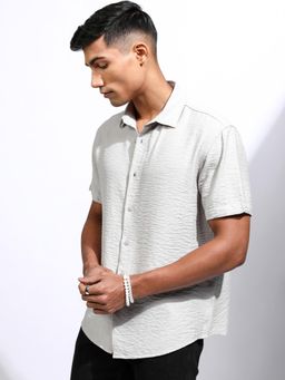 LOCOMOTIVE - Men Off White Textured Casual Shirt