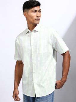 LOCOMOTIVE - Men Green Stripes Casual Shirt