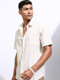 LOCOMOTIVE - Men Beige Stripes Casual Shirt