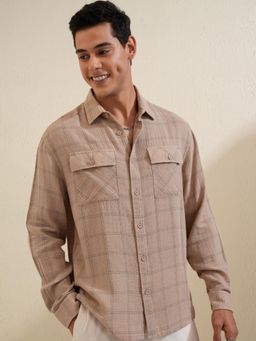 LOCOMOTIVE - Men Khaki Checks Casual Shirt