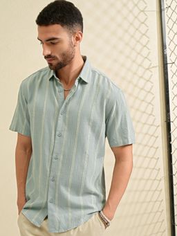 LOCOMOTIVE - Men Green Stripes Casual Shirt