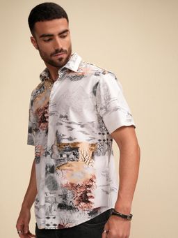 LOCOMOTIVE - Men White Printed Casual Shirt