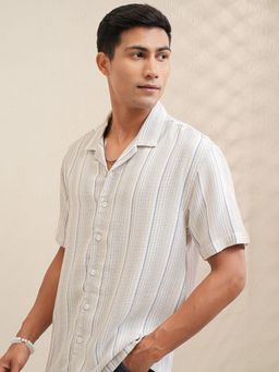 LOCOMOTIVE - Men Beige Stripes Casual Shirt