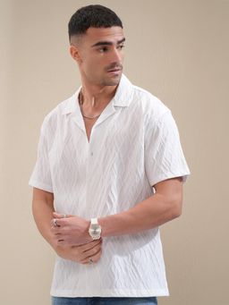 LOCOMOTIVE - Men White Self Design Casual Shirt
