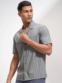 LOCOMOTIVE - Men Grey Stripes Casual Shirt
