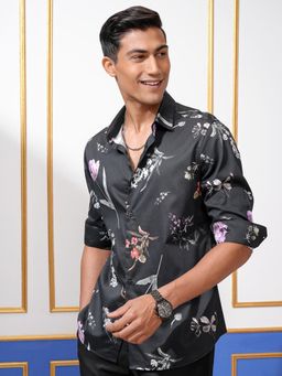 LOCOMOTIVE - Men Black Floral Casual Shirt