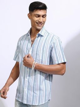 LOCOMOTIVE - Men Blue Stripes Casual Shirt