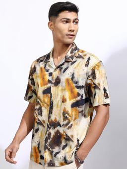 LOCOMOTIVE - Men Yellow Abstract Casual Shirt