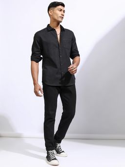 LOCOMOTIVE - Men Black Solid/Plain Casual Shirt