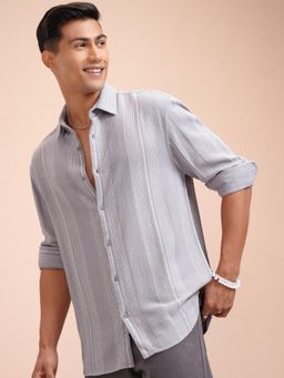 LOCOMOTIVE - Men Grey Stripes Casual Shirt