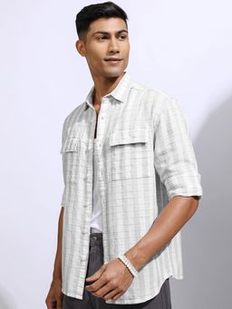 LOCOMOTIVE - Men Grey Stripes Casual Shirt