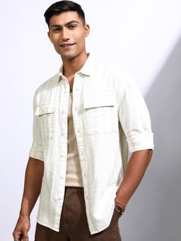 LOCOMOTIVE - Men Beige Stripes Casual Shirt