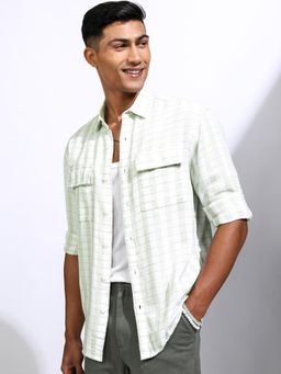 LOCOMOTIVE - Men Green Stripes Casual Shirt