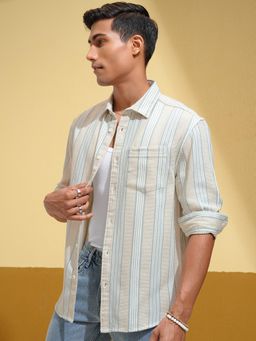 LOCOMOTIVE - Men Green Stripes Casual Shirt