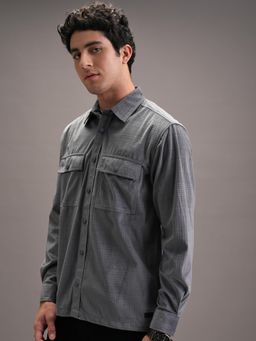LOCOMOTIVE - Men Grey Checks Casual Shirt