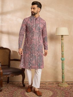 ETHNIC BAY - Men Viscose Rayon Maroon Embroidered Kurta