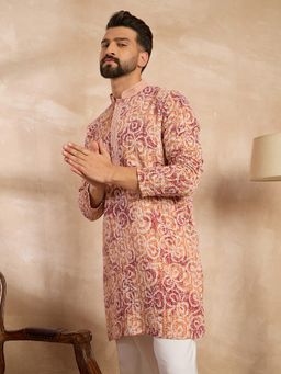 ETHNIC BAY - Men Viscose Rayon Orange Embroidered Kurta