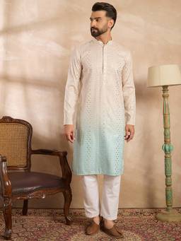 ETHNIC BAY - Men Blue Embroidered Kurta
