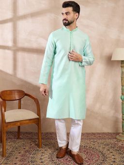 ETHNIC BAY - Men Silk Blend Embroidered Blue Kurta