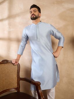 ETHNIC BAY - Men Polyester Blue Self Design Kurta