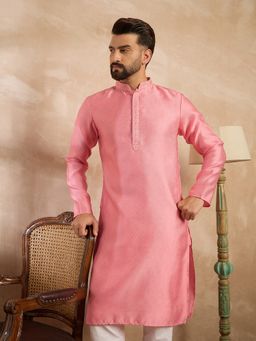 ETHNIC BAY - Men Polyester Pink Self Design Kurta