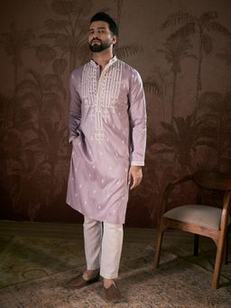 ETHNIC BAY - Men Silk Blend Lavender Kurta