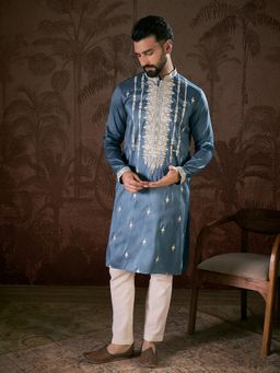 ETHNIC BAY - Men Blue Embroidered Kurta