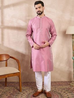 ETHNIC BAY - Men Silk Blend Pink Self Design Kurta