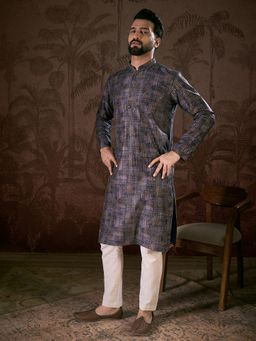 ETHNIC BAY - Men Silk Blend Purple Abstract Kurta